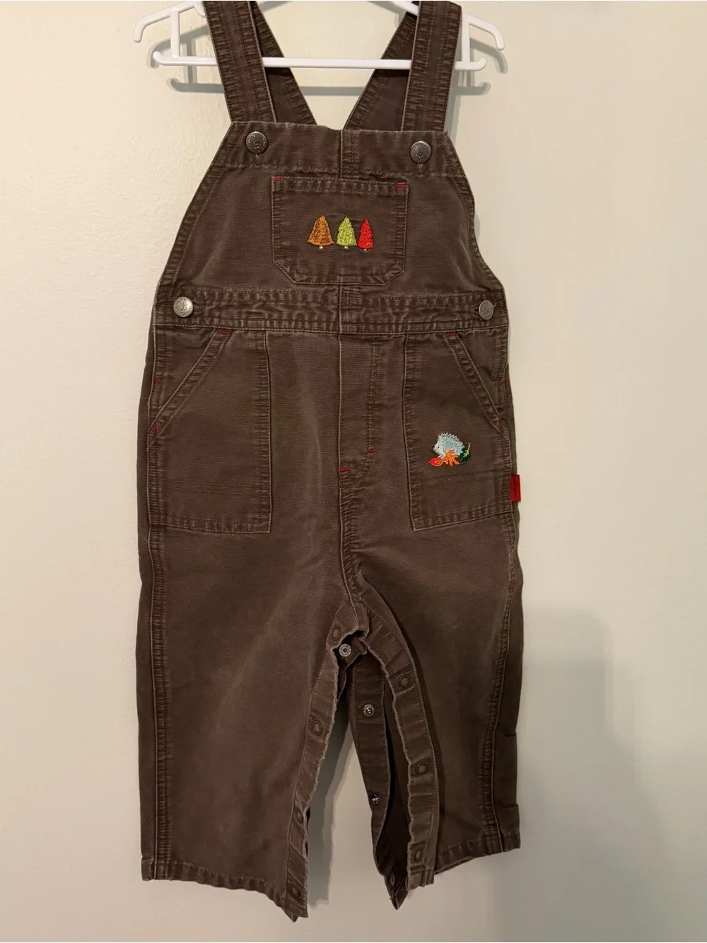 Vintage Carter’s Brown Corduroy Dinosaur Overalls Toddler 18-24M Cottagecore
